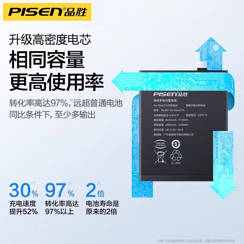 品胜(PISEN)适用VIVO X60 X60T 电池 4300毫安 手机电板 送工具高清大图