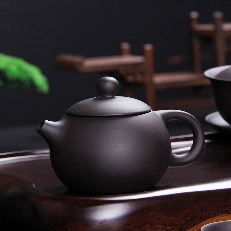 百鸿 进口整块实木黑檀茶盘紫砂茶具茶壶整套功夫茶具套装 黑檀小平板圣龙19头紫砂套装