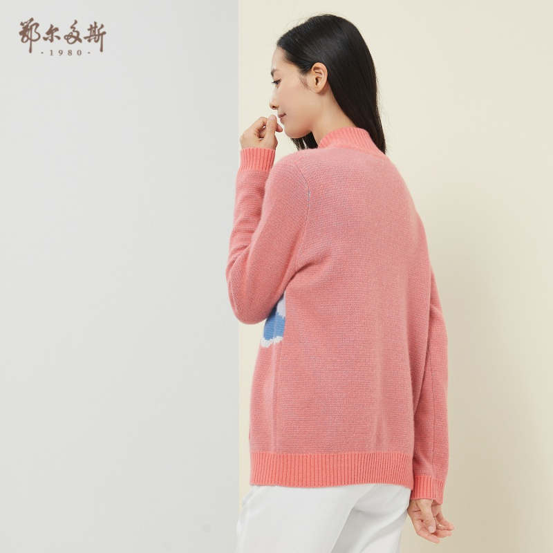 鄂尔多斯198020早春半高领纯羊绒外套开衫夹克C205B2201