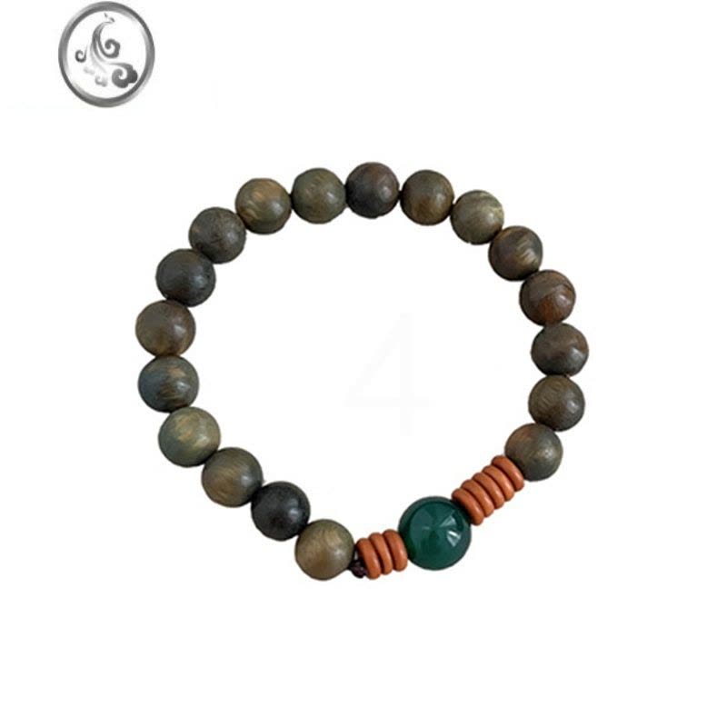 JiMi行走的扩香器~绿檀木玛瑙手串女款盘玩文玩檀香佛珠手链学生图片