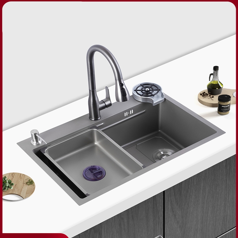 ciaa枪灰色不锈钢洗菜盆纳米手工水槽大单槽方形厨房洗碗槽家用洗碗池