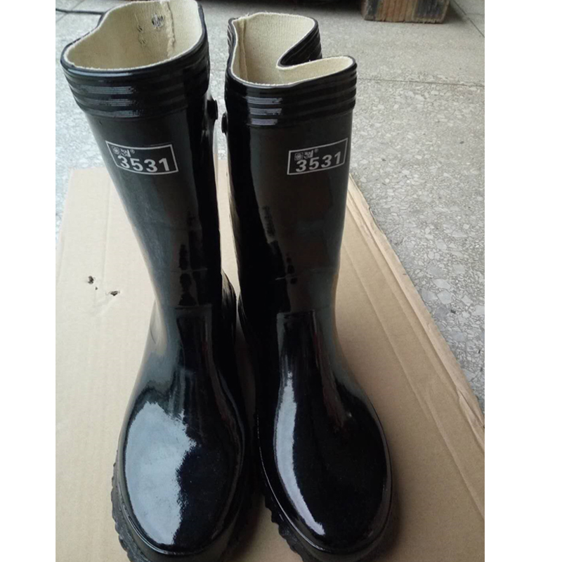 谋福3531中筒水靴男女士胶靴雨靴 耐滑耐磨橡胶雨鞋黑色靴子