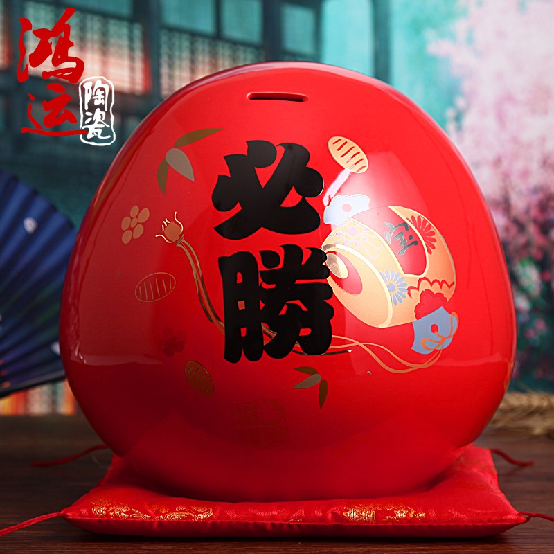 必胜达摩摆件陶瓷储钱罐日本料理装饰品猫创意礼品 三维工匠 大号黑色达摩[高24CM]猫高清大图