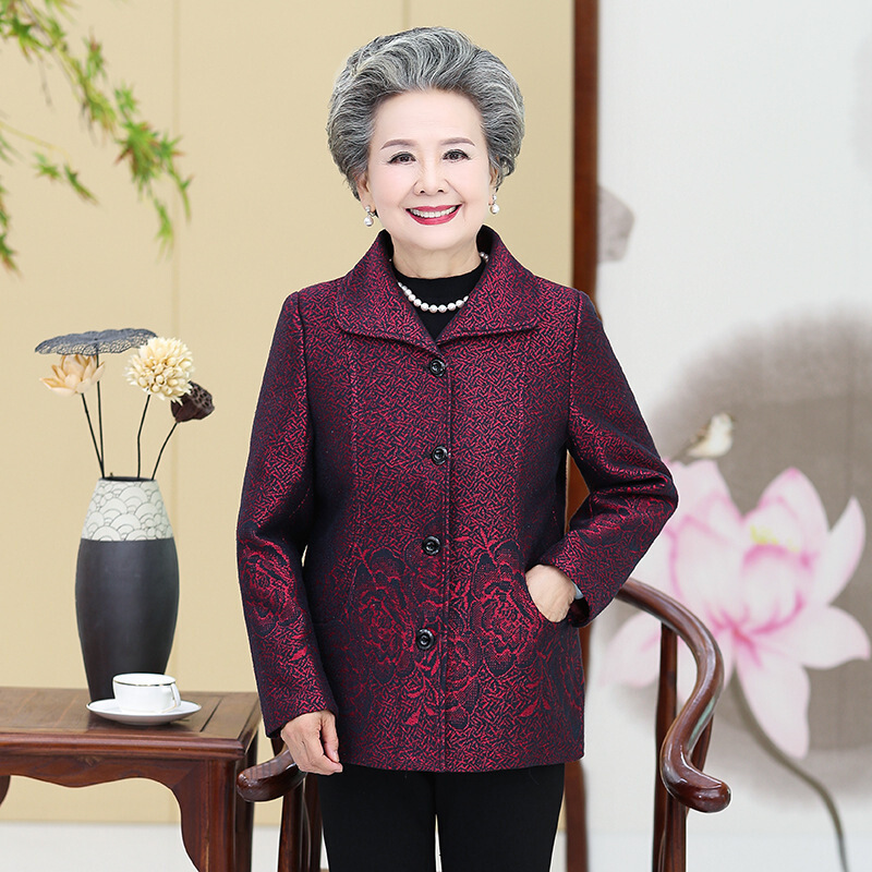 迪鲁奥（DILUAO)中老年女装秋冬外套607080岁妈妈装加厚上衣老奶奶装毛呢外套大衣_445 红色 2XL110-120斤