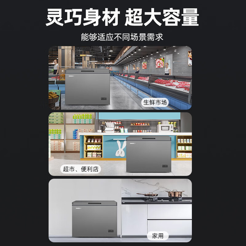 星星(XINGX)BD/BC-300E榭湖银300升商用保鲜设备卧式冰柜 单温单箱冰箱 冷藏冷冻转换冷柜顶开门