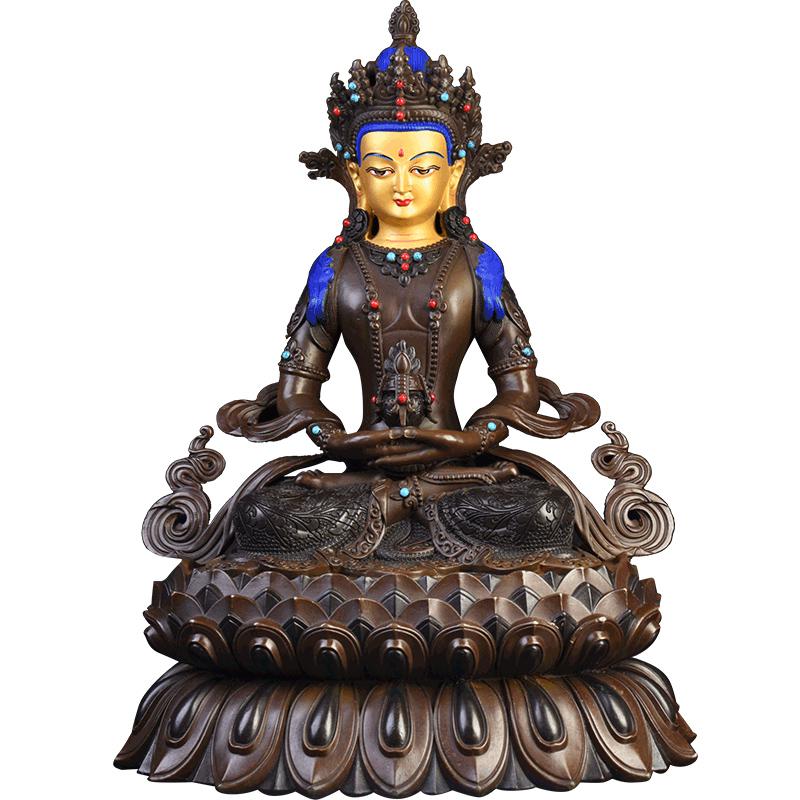 美帮汇铜长寿佛 藏传佛教密宗无量寿佛佛像摆件尼泊尔工艺画脸高清大图