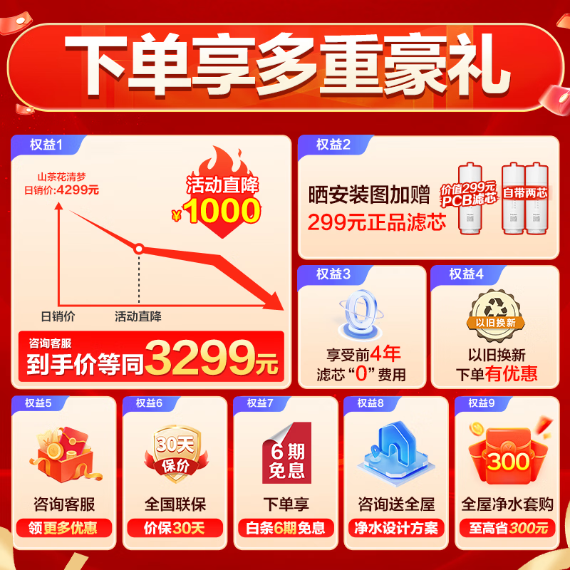 海尔(Haier)[山茶花系列]净水器清梦鲜活水pro1000G厨下净水机HKC2400-R882D2U1