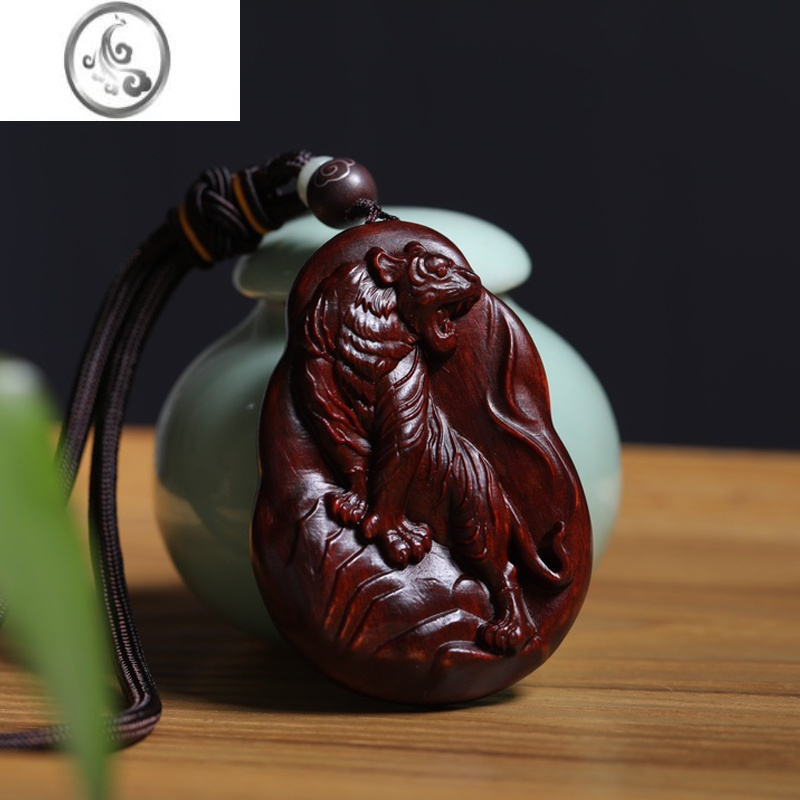 jimi红木小叶紫檀木老虎吊坠男女上山生肖虎项链木质虎牌挂件手把件