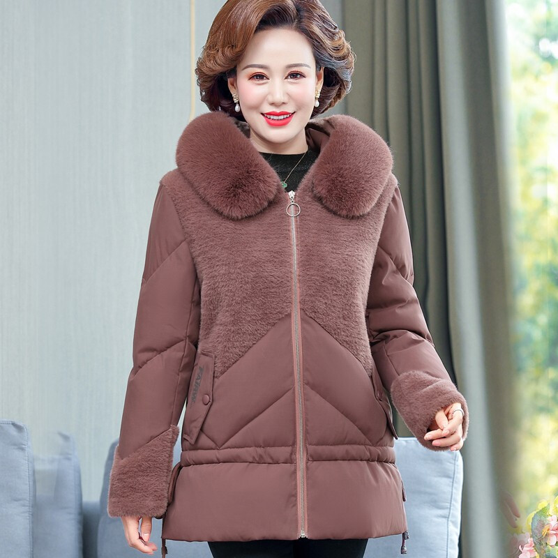 妈妈装冬装棉服女中老年女装加厚仿貂绒拼接棉袄棉衣40-50岁中年人