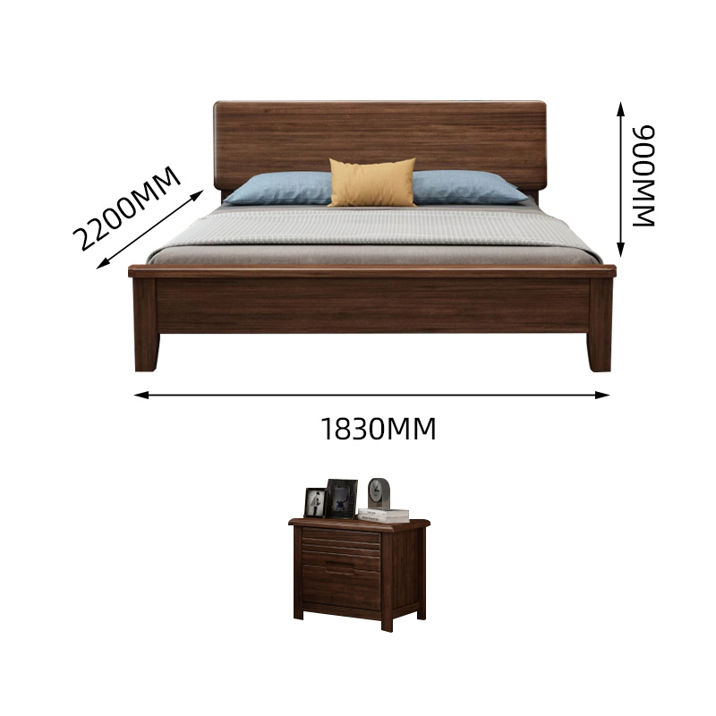 臻远ZY4022916实木床胡桃木双人床1.8米含一个床头柜高清大图