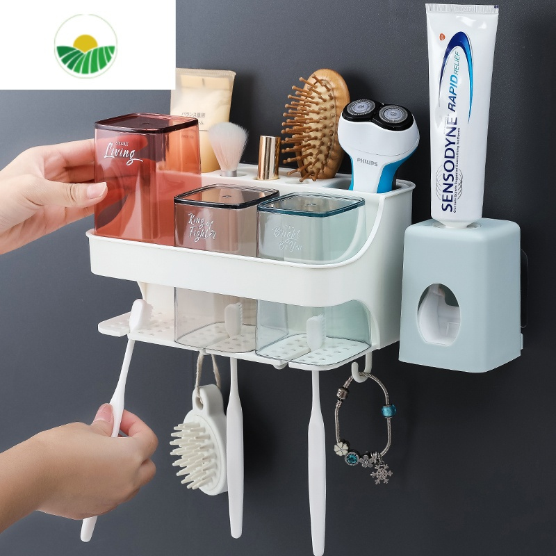 三维工匠卫生间免打孔壁挂电动牙刷牙膏置物架杯牙刷缸