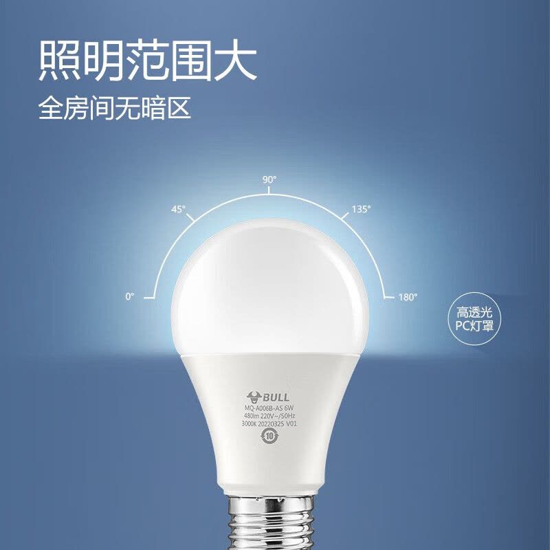 公牛(bull)LED灯泡 E27大螺口球 泡灯 9W 白光(日光色)6500K MQ-A10911图片