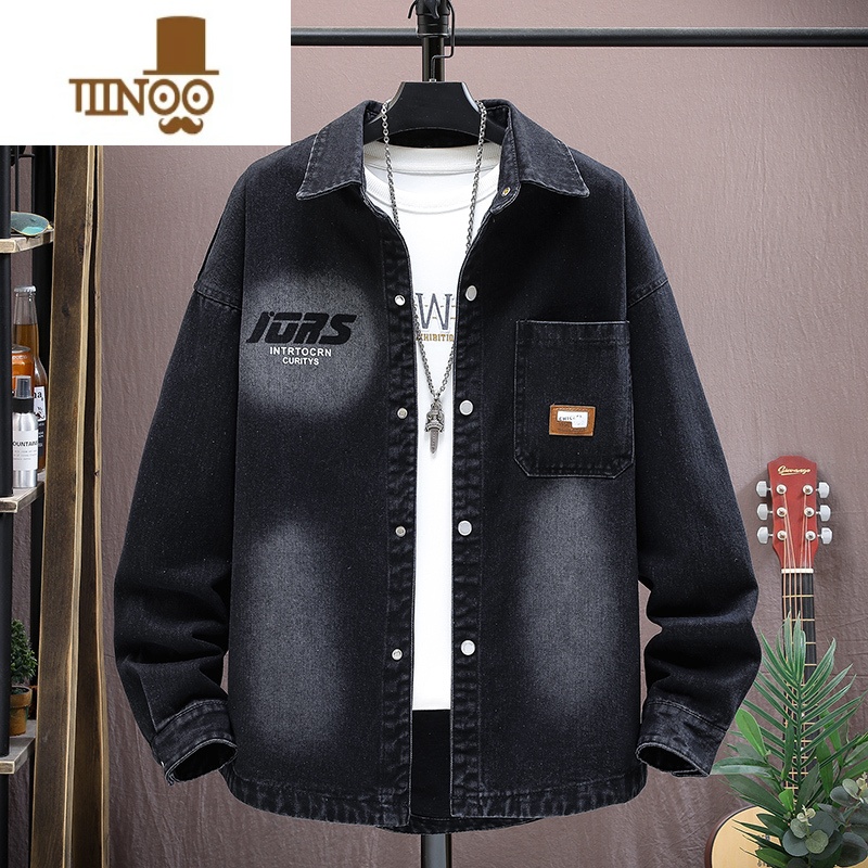 YANXU牛仔夹克外套男衬衫领潮牌上衣痞帅休闲宽松工装牛仔衣春装