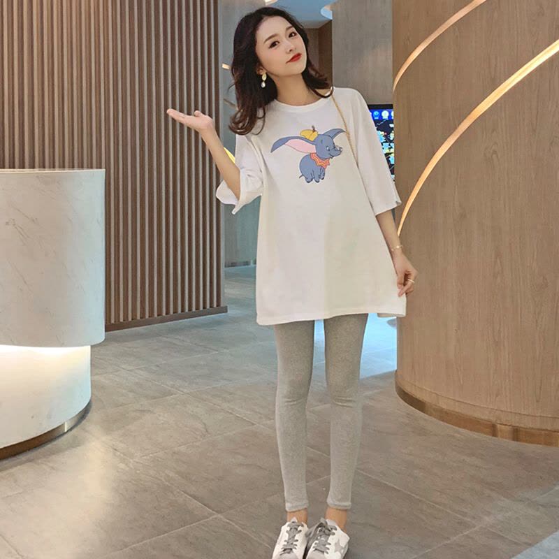 迪鲁奥(DILUAO) 孕妇装夏季新款小飞象宽松时尚短袖T恤上衣大码孕妇套装两件套图片