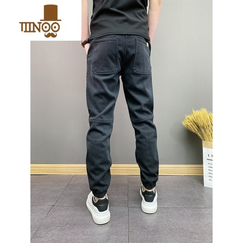 YANXU新款潮牌男士百搭水洗百搭宽松束脚裤韩版宽松痞帅牛仔长裤高清大图