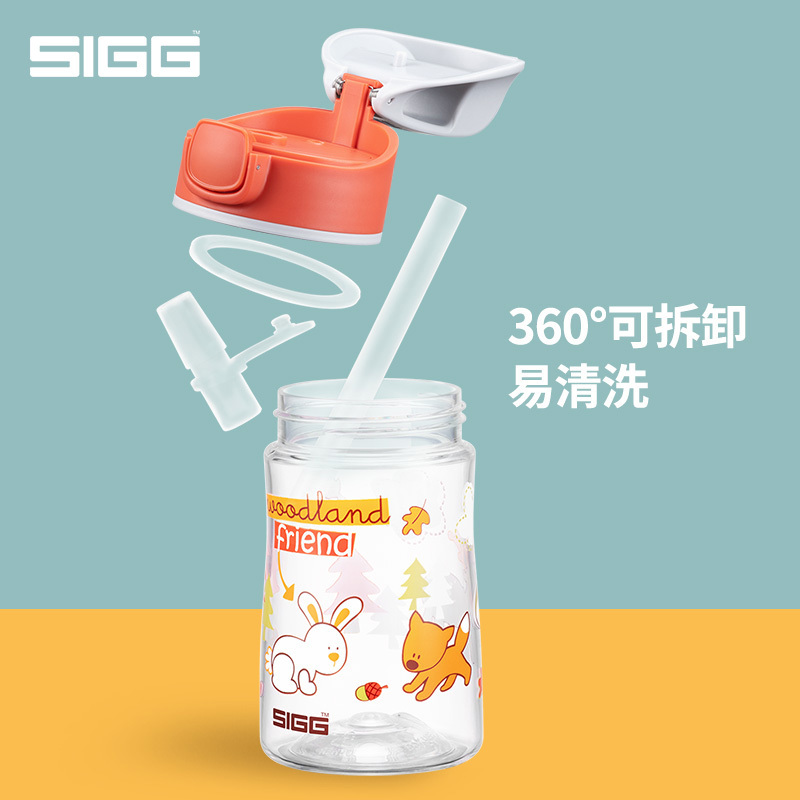 igg希格儿童水杯tritan吸管杯夏季宝宝水杯喝水防呛防摔家用幼儿园小学生 黄色小熊350ml[Tritan材质]高清大图