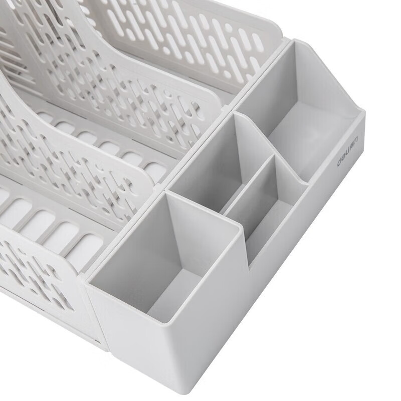 得力(deli)78980 1个装 灰色 三栏文件框 带收纳盒笔筒 文件架 收纳栏办公用品高清大图