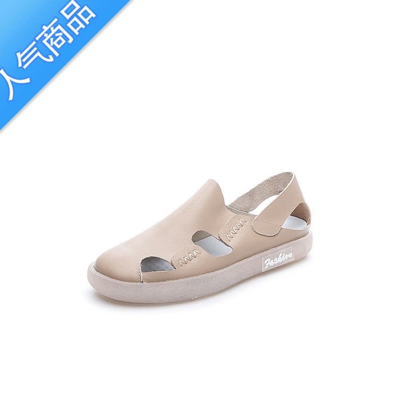 SUNTEK夏季镂空凉鞋透气两穿牛筋软底乐福鞋平底单鞋女防滑森女鞋子图片