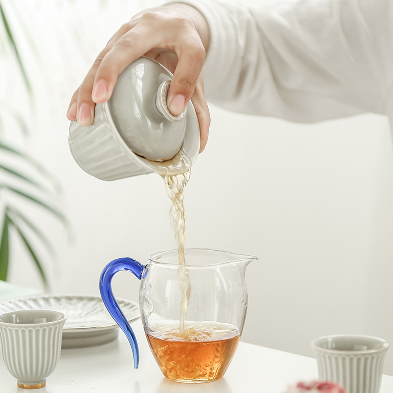 常生源 茶具套装功夫茶具礼盒装描金办公家用陶瓷盖碗公杯茶杯整套 云庭套组