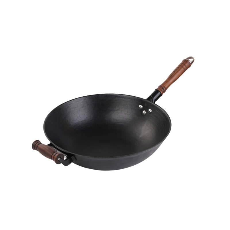 王源吉铁锅炒锅古法手工铸铁锅圆底圆底+ 玻璃盖 32cm炒锅高清大图
