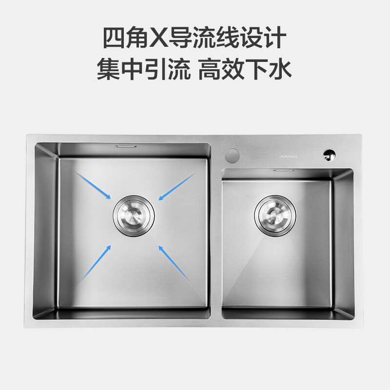 九牧(JOMOO)厨房手工槽水槽304不锈钢加厚大单槽套餐家用台上下洗菜盆洗碗池