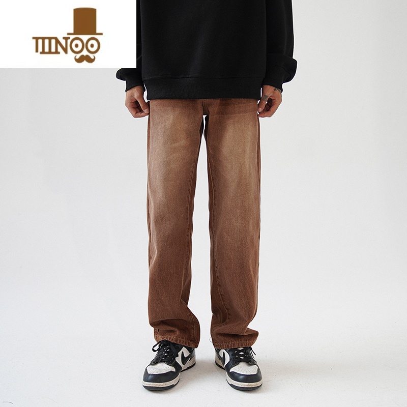 YANXU夏季泥黄水洗牛仔裤男士薄款美式vibe高街潮牌夏天男生休闲长裤子高清大图