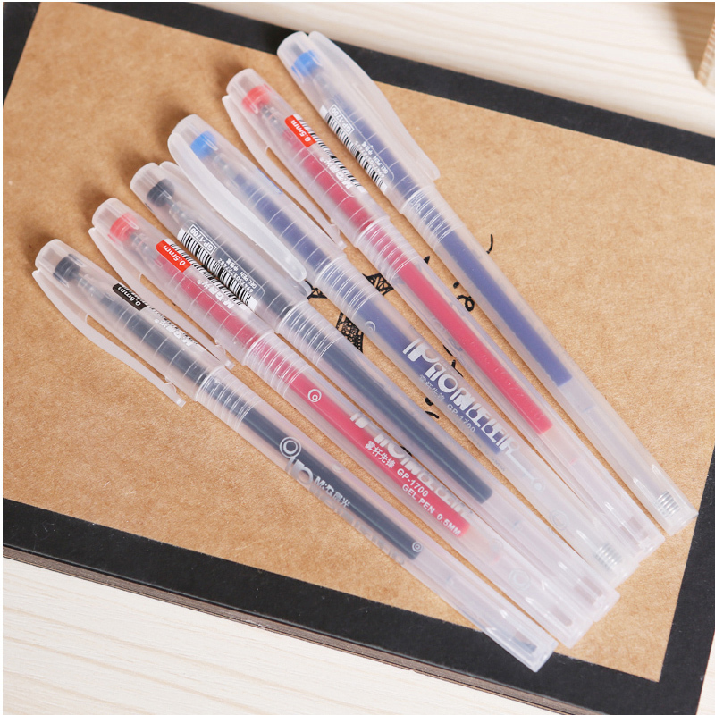 晨光文具 GP-1700 水笔先锋中性笔0.5mm签字笔透明杆水笔 12支/盒 红色· 红色.