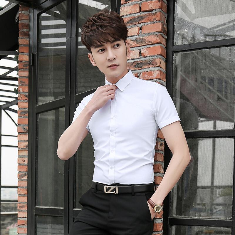夏季白衬衫男短袖商务韩版休闲修身青年职业装男士衬衣寸衫潮