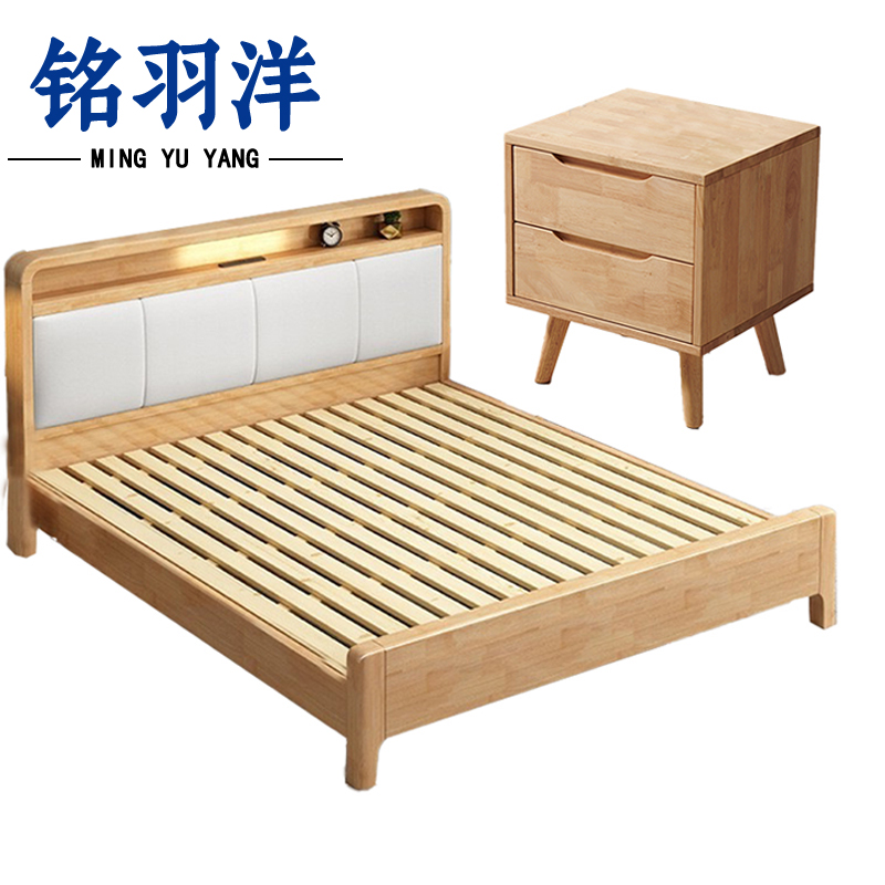 铭羽洋C1实木床120cm+床头柜套高清大图