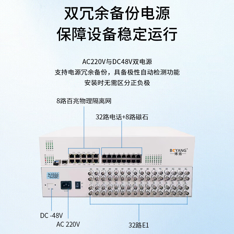 博扬(BOYANG)综合业务光端机 32E1+32路电话+8路磁石+8路物理隔离百兆 120KM SFP(LC) BY-高清大图