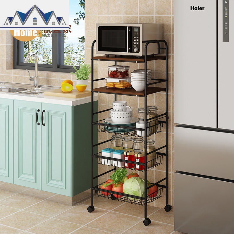 厨房置物架落地式多层厨房用品放菜微波炉烤箱收纳储物省空间架子_6_185高清大图