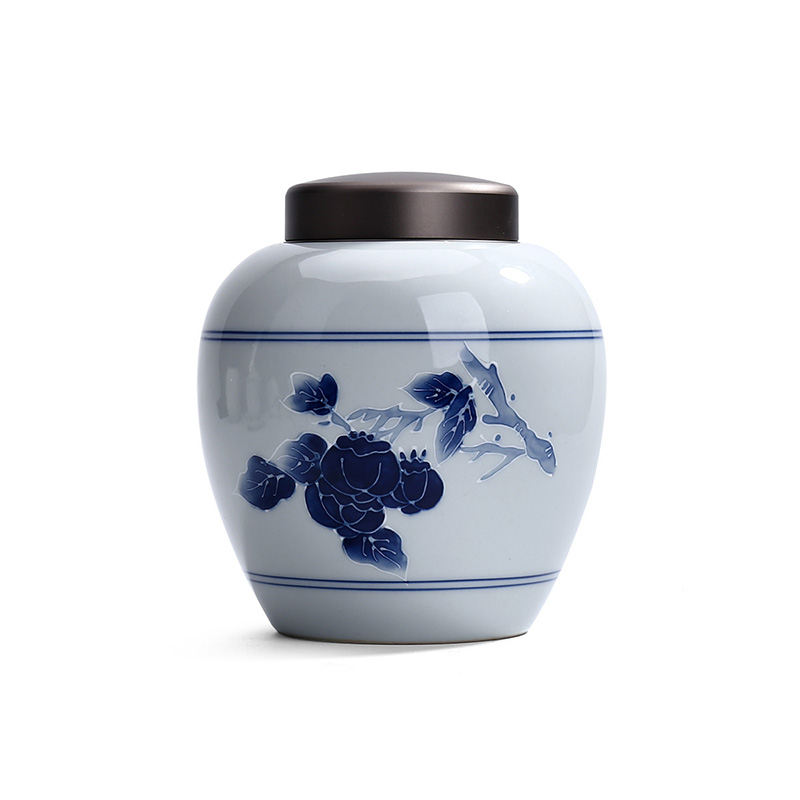 領藝 茶叶罐陶瓷手工手绘仿古青花茶罐大号小号密封罐存储物 柿柿如意茶叶罐（大）