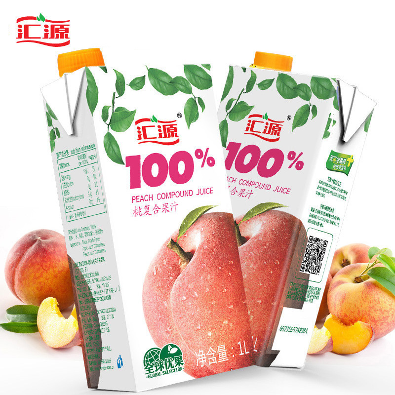 汇源果汁 青春版100%桃复合果汁 1L*5盒/箱 便携礼盒