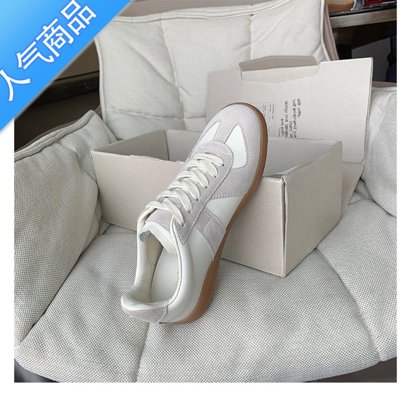 SUNTEK内增高羊皮德训鞋女百搭休闲平底系带小白鞋厚底学院风板鞋女 经典白平底2.5 37