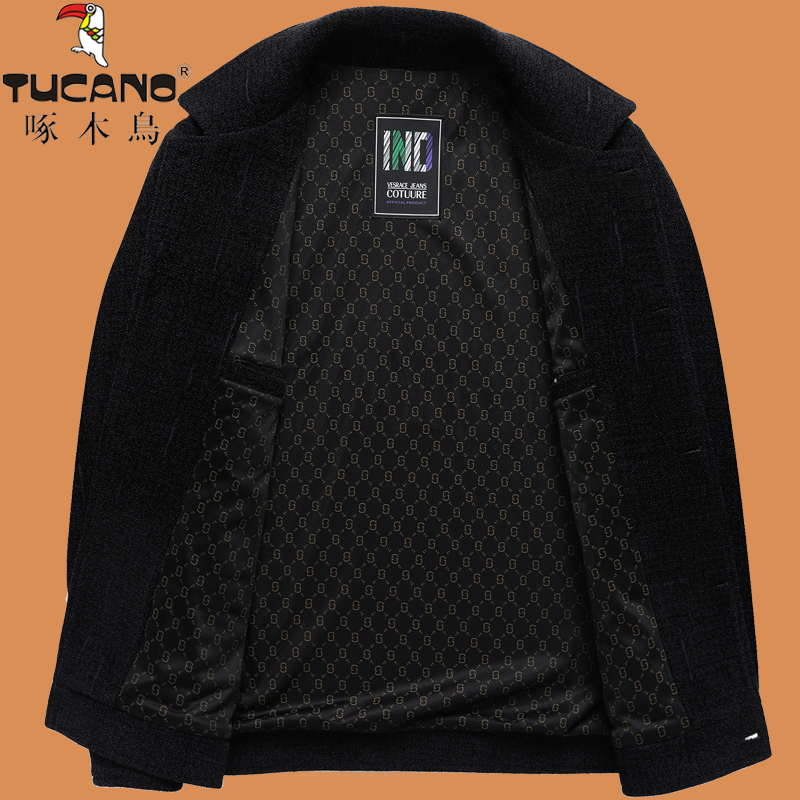 啄木鸟爸爸秋装中年毛呢夹克男士外套春秋季中老年呢子上衣50岁60高清大图