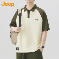 Jeep吉普短袖polo衫男士休闲上衣2025夏季薄款潮牌拼接撞色t恤男 3XL推荐171-190斤 绿色