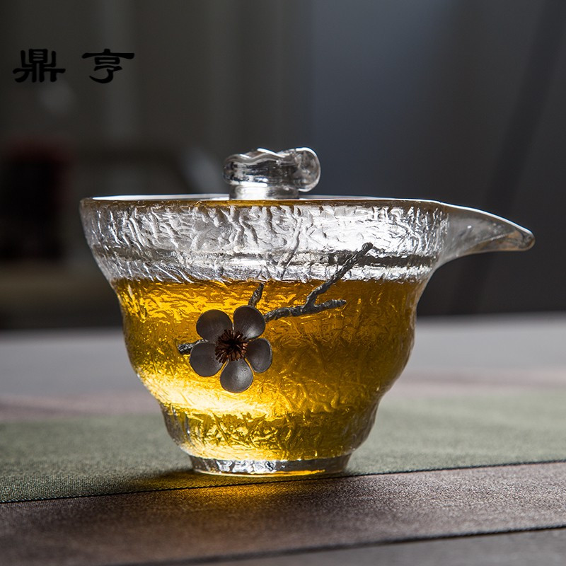 鼎亨 初雪手工锤纹盖碗 耐热加厚玻璃三才盖杯 功夫茶具敬茶碗