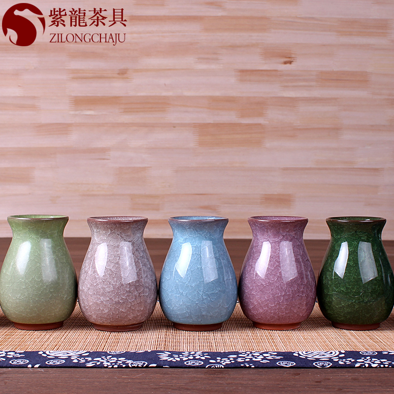 景德镇手绘花插水养陶瓷花瓶瓷器小花瓶手绘花盆茶具饰品茶道摆件 三维工匠 冰裂宝石蓝茶道瓶子