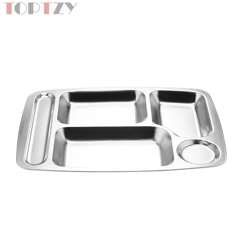 toptzy TZ5071741 304不锈钢餐盘学校食堂五格分格饭盘快餐盘 355*265*24