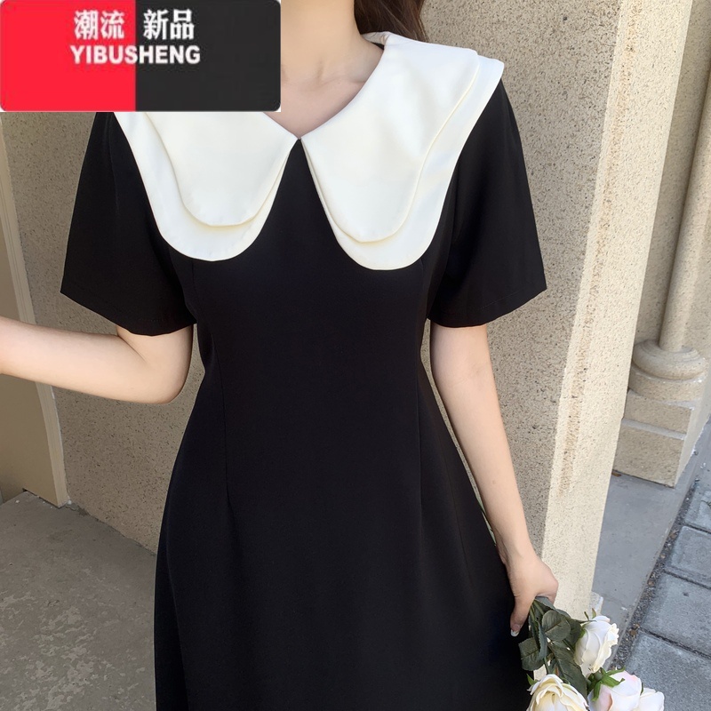 YIBUSHENG大码女装法式复古甜美风翻领连衣裙女季胖mm收腰显瘦减龄中长裙高清大图
