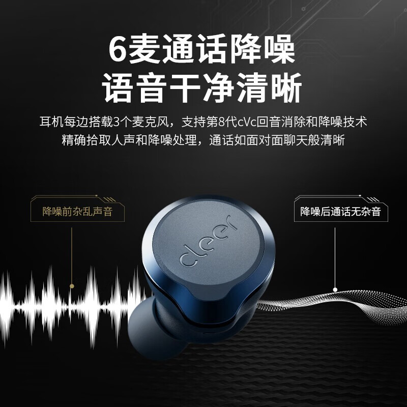 cleer [任贤齐代言]ALLY PLUSII真无线 自适应主动降噪蓝牙耳机入耳式通勤TWS蓝色高清大图