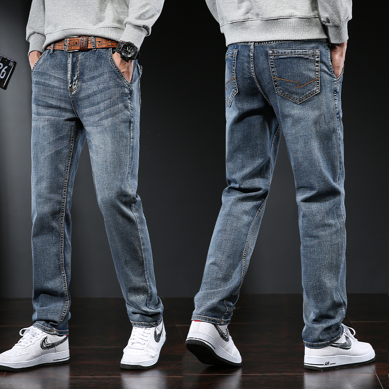 yuansu蓝灰色牛仔裤男秋季直筒宽松冬季百搭裤子秋冬款斜插袋休闲长裤
