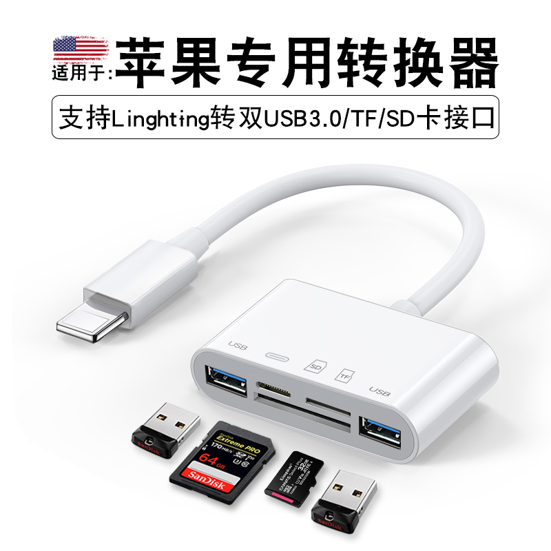 手机转换器usb接u盘接口|for专用读卡器[双向读写CF卡/SD卡/TF卡] 0.13m