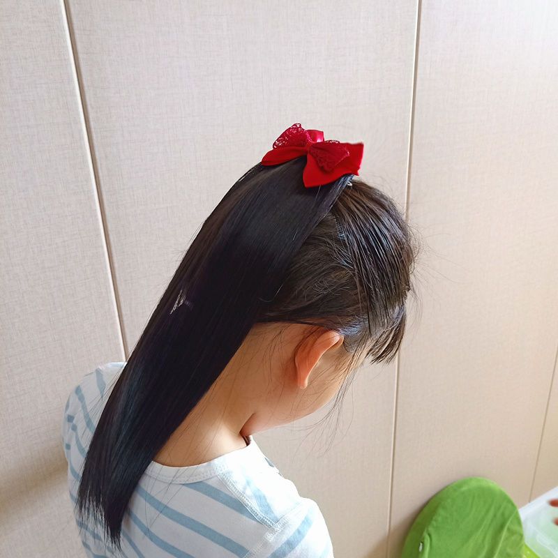 儿童假发马尾女直发假马尾小女孩蝴蝶结发夹可爱女童拍照后马尾辫红色