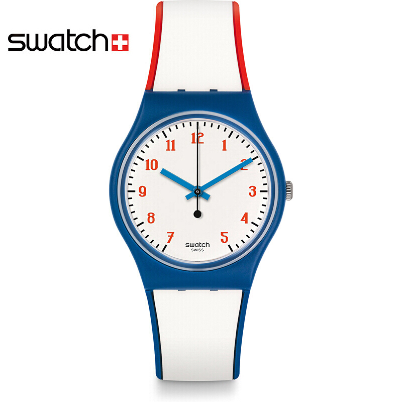 斯沃琪(SWATCH)手表 色彩密码系列树脂表带 蓝白石英男女通用表GN248