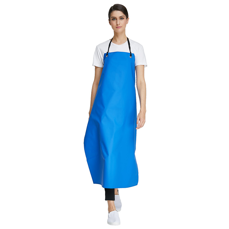 金铂喜蓝色防水围裙pvc无袖简约加厚加长厨房酒店工作服围腰