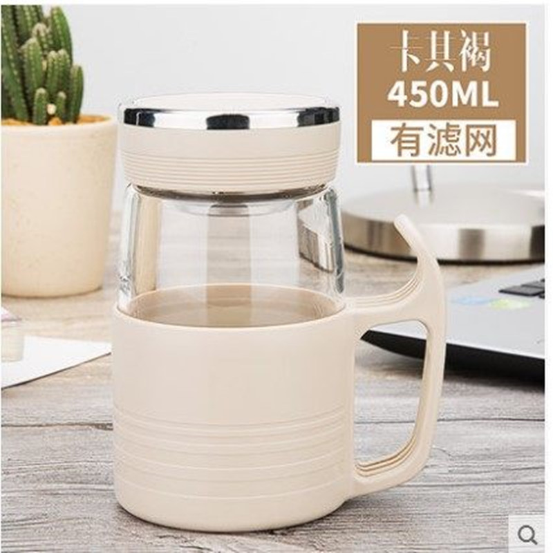 富光玻璃杯男女士办公室水杯带把手花茶杯加厚过滤ins杯子大容量