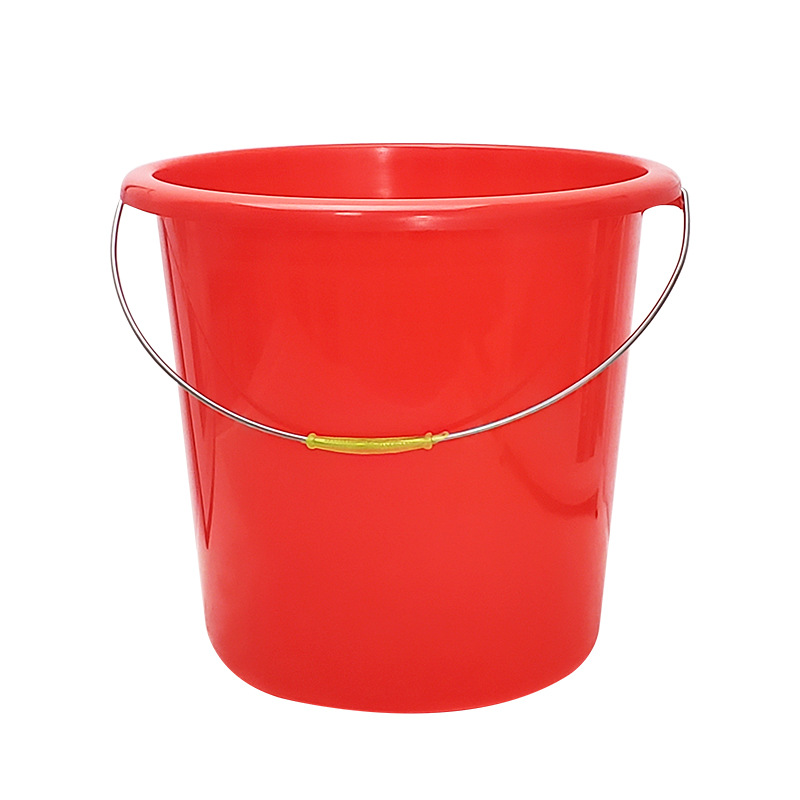 老房太太 水桶 10L 29*25cm 塑料桶 金属提手水桶 圆形手提储水桶 红色 L317/个
