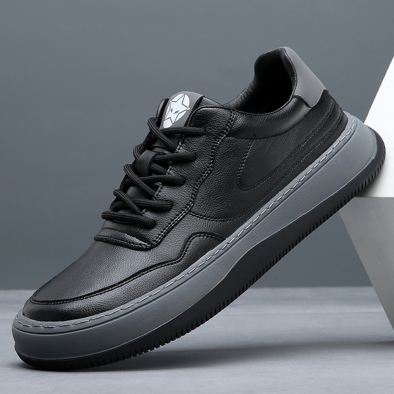 牛皮男鞋子2024春季新款歪头小丑鞋潮真皮透气百搭运动休闲鞋男士