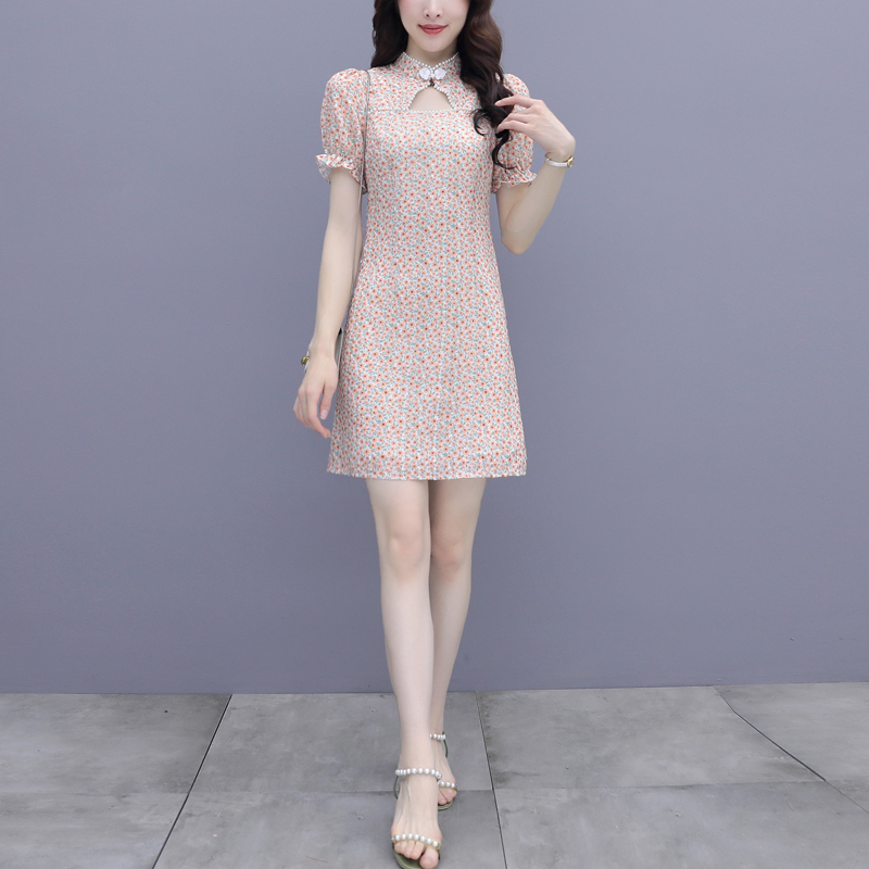 晗亦然旗袍夏季小个子连衣裙新款裙子茶歇裙女法式复古小众碎花裙1291